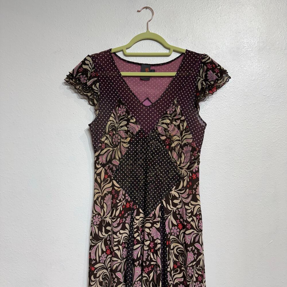 ANAC by Kimi Black Pink Floral Polka Dot Midi Dress Sz M - Picture 3 of 12